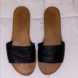 Black faux leather Aldo sandals